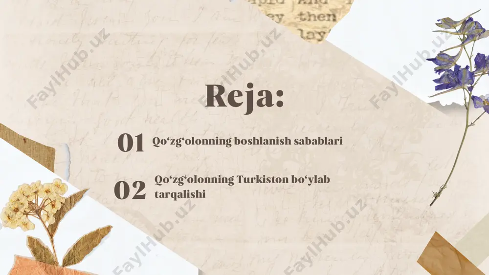 qida o‘lka va podsho ma’muriyatiga ma’lumot beradi. lekin markaziy hokimiyat viloyat gubernatori a. gippiusning xavotiri va g‘alayonlarning oldini olish to‘g‘risidagi ma’lumotlarini ʻʻpodsho farmonlarini bajarmaslik, kechiktirish, qarshi chiqishʼʼ deb hisoblab, uni viloyat gubernatori lavozimidan ozod qiladi. qo‘zg‘olonning turkiston bo‘ylab tarqalishi 5-iyulda samarqandning urgut qishlog‘ida, keyinchalik siyob, mahalla, xo‘ja ahror, angorda, 1916-yil 4-iyulda xo‘jand shahrida norozilik bildirib ko‘p sonli aholi yig‘ildi. ular mardikorlikdan bosh tortdi. 7-iyulda dahbedda norozilik chiqishlari bo‘lib o‘tdi. namoyishchilar mahalliy boshqaruv vakillarini kaltaklab, ro‘yxatlarni yirtib tashlashdi. toshkentda 11-iyulda ko‘p sonli aholi beshyog‘ochdagi politsiya mahkamasi oldiga to‘planishdi. qo‘zg‘olon faollaridan rizvonbibi ahmadjonova politsiyaga qarata: ʻʻbizni o‘ldirsanglar ham o‘g‘illarimizni sizlarga bermaymizʼʼ, — deb xitob qilgan. politsiyachilar esa o‘q uzib, uni og‘ir yarador qilgan. norozilik bildirganlarga qarshi miltiqlardan o‘q otilgandan so‘ng xaloyiq mahkamaga bostirib kirdi. bu vaqtda yordamga yetib kelgan harbiy kuchlar namoyishchilarni o‘qqa tuta boshladi. natijada 11 kishi otib o‘ldirildi, 15 kishi yarador bo‘ldi. qo‘zg‘olon harbiy kuchlar tomonidan qiyinchilik bilan bostirildi. shahar …