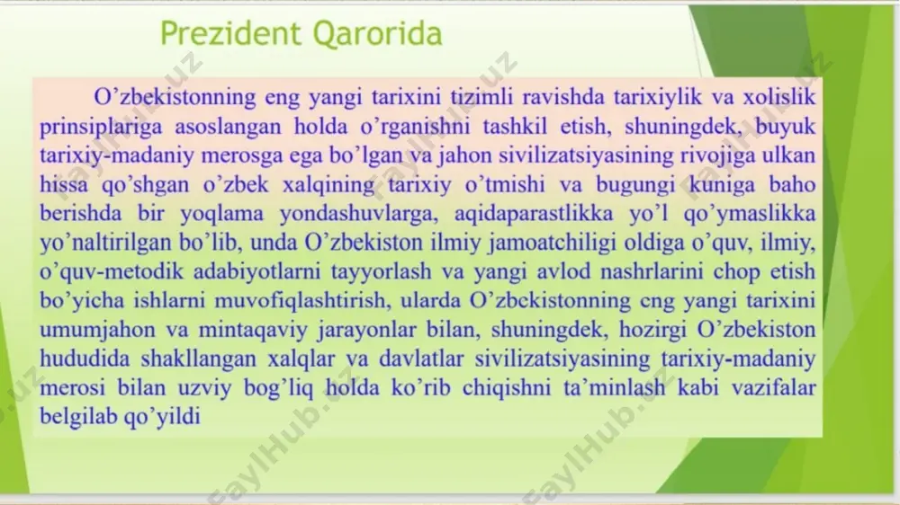 insonni voyaga yetkazishda mamlakat eng yangi tarixining tutgan o’rni. mustaqillik tufayli o‘zbekistonda milliy, demakki, ma’naviy-ruhiy erkinliklarga keng yo‘l ochildi, mamlakat ijtimoiy-iqtisodiy, siyosiy, g‘oyaviy, madaniy hayotining muhim tarmog‘i hisoblangan, ma’naviyatni shakllantirishga bevosita ta’sir qiladigan hayotiy muhim omillardan bo‘lgan yuksak ma’naviyatli, dunyoqarashi keng qamrovli, intellektual salohiyatli, ma’naviy barkamol avlodni tarbiyalash, komil insonni voyaga etkazish, umuman olganda, ta’lim-tarbiya tizimini rivojlantirishga davlat siyosati darajasida e’tibor qaratilib kelinmoqda hamda bu borada beqiyos ishlar amalga oshirilmoqda. mustaqil o‘zbekiston davlati hamisha demokratik taraqqiyot, modernizatsiya va yangilanish borasida belgilangan maqsadlarga erishishda eng muhim qadriyat va hal qiluvchi kuch bo‘lgan bilimli va intellektual rivojlangan avlodni tarbiyalash vazifasini o‘zining asosiy ustuvor yo‘nalishlari qatoriga qo‘yib kelmoqda. ayni paytda, o‘zbekiston tarixi fani, uning mantiqiy davomi bo‘lgan o‘zbekistonning eng yangi tarixi”ni o‘qitish, uning mazmun-mohiyatini ularga tushuntirish orqali, yuksak ma’naviyatli, dunyoqarashi keng qamrovli, intellektual salohiyatli, ma’naviy barkamol avlodni tarbiyalash, komil insonni voyaga etkazishdek mas’uliyatli vazifa turibdi buyuk shaxslar ta’kidlaganidek, yoshlar bilan ishlashda ham yangi …