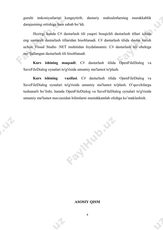 vujudga keldi. aynan c# tili kuch, elegantlik va maʼnodorlikni oʻzida muvaffaqiyatli birlashtirgan birinchi strukturaviy til boʻldi. uning boʻlishi mumkin boʻlgan xatolar masʼuliyatini tilga emas dastur tuzuvchi zimmasiga yuklaydigan prinsiplar bilan inobatga olgan holda sintaksisdan foydalanishdagi qisqalik va osonlik kabi xususiyatlari tezda koʻplab tarafdorlarini topdi. bugungi kunda biz mazkur sifatlarni oʻz oʻzidan anglashiladigan deb hisoblaymiz, lekin s da birinchi marotaba dastur tuzuvchiga zarur boʻlgan ajoyib yangi imkoniyatlar mujassamlashtirilgan. natijada 1980 yillardan boshlab s strukturaviy dasturlash tillari orasida eng koʻp foydalaniladiganlaridan biri boʻlib qoldi. biroq, dasturlashning rivojlantirish choralariga koʻra bundanda kattaroq dasturlarni qayta ishlash muammosi kelib chiqmoqda. loyiha kodi maʼlum bir hajmga yetgan zahoti (uning raqamli ahamiyati dastur, dastur tuzuvchi, foydalanilgan instrumentlarga bogʻliq boʻladi, lekin taxminan 5000 satr kodlari nazarda tutilayapti) s-dasturlarini tushunish va kuzatib borishda qiyinchiliklar yuzaga keladi. 2.windows form .net platformasi yordamida grafik interfeyslarni yaratish uchun turli xil texnologiyalar - window forms, wpf, windows store dasturlari (windows 8 / 8.1 …
