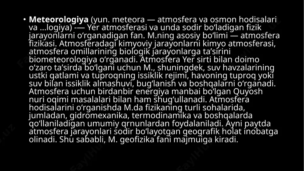 1962; xromov s. p., meteorologiya i klimatologiya dlya geograficheskix fakultetov, l., 1964; xromov s. p., mamontova l. i., meteorologicheskiy slovar, l., 1974; zverev a.s., sinopticheskaya meteorologiya, l., 1977. tohir muxtorov.[1] e’tiboringiz uchun rahmat image1.jpeg image2.jpeg image3.jpeg