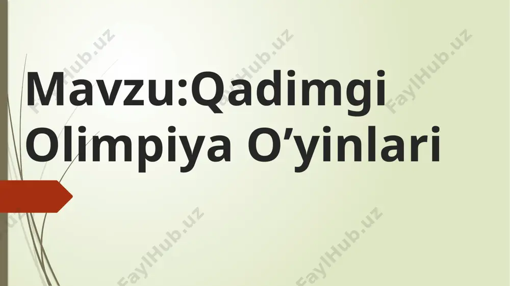 stadionning ohiriga yetib borgach, ustunni aylanib ortga qaytib kelish; uzoq masofaga yugurish – 7 stadiyadan to 24 stadiyagacha yugurish. bokschilar kaftlari va barmoqlarini maxsus tasmalar bilan o‘rab olishgan. raqib zarbasini o‘tkazib yubormay g‘alaba qozongan bokschilar alohida hurmatga loyiq topilgan. raqibni quchoqlab olish, chalish, oyoq bilan tepish taqiqlangan. agar asosiy vaqtda g‘olib aniqlanmasa, mudofasiz jang davom ettirilgan. jang qarshilik ko‘rsatishga holi qolmagan bokschi qo‘lini ko‘tarib taslim bo‘lgunga qadar davom etgan. qoidaga ko‘ra, zarba berish taqiqlangan, lekin raqibni turtish mumkin bo‘lgan. kurash harbiy mashqlarning shakli sanalgan. polvonlardan biri yengilganini tan olmaguncha bellashuv davom etirilgan. qadimgi olimpiya o‘yinlarining ahamiyati 1. iqtisodiy ahamiyati – olimpiya shahri savdo sotiq markaziga aylangan va polislar (viloyatlar) aro shartnomalar tuzilgan. 2. siyosiy ahamiyati – olimpiya o‘yinlar tufayli urushlar to‘xtatilgan, polislar o‘rtasidagi siyosiy munosabatlar yaxshilangan. 3. xarbiy ahamiyati – davlatlar o‘z harbiy qudratini va jangchilarni harbiy va jismoniy tayorgarligini namoyish qilingan. 4. madaniy ahamiyati – olimpiya o‘yinlarning madaniy dasturida …