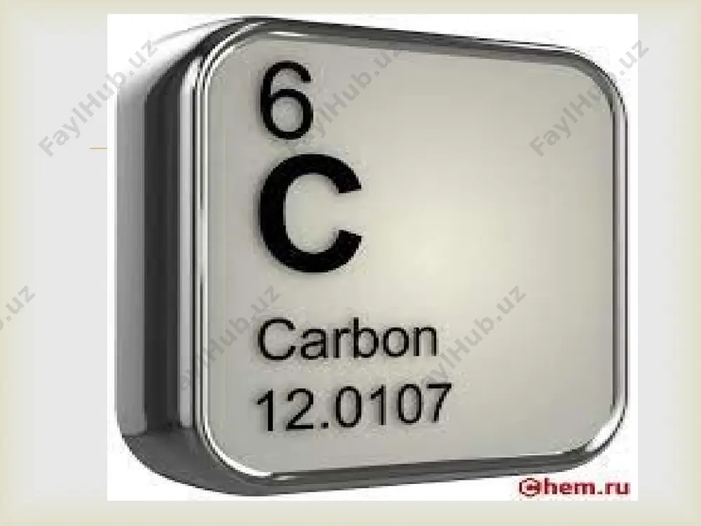 co2 + 2so2 + 2h2o. oraliq metallar karbidlari (titan, volfram, temir, nikel va b.)  qimmatbaho xossalarga: elektr o‘tkazuvchanlik, qattiqlik, yuqoriharoratlarga chidamlilik, kimyoviy barqarorlik kabi xususiyatlarga ega.sio2 ni grafit bilan elektr pechida qaytarilganda kremniy karbid — juda qattiq, suyuqlanmaydigan, kimyoviy barqaror modda — karborund olinadi. sio2 + 3c = sic + 2co   uglerod — kuchli qaytaruvchi. metall oksidlari bilan ta’sirlashganda metallarni erkin holgacha qaytaradi: feo + c = fe↓ + co ↓ ; cuo + c = cu↓ + co↓ .  savol va topshiriqlar: ? uyga vazifa 1.uglerodning kremniy, magniy, temir bilan birikmalari formulalarini yozing. 2. uglerod bilan fe2o3, sno2, cao larning o‘zaro ta’sirlashuv reaksiyalarini yozing. 3. 5 kg uglerod to‘liq yonganda qancha miqdor issiqlik ajralib chiqadi? 4. 20 g mis (ii)-oksidni qaytarish uchun qancha uglerod kerak? reaksiya natijasida hosil bo‘ladigan misning miq dorini hisoblang  e’tiboringiz uchun rahmat!  image3.png image5.png image6.png image7.png image8.png image9.png image10.png …