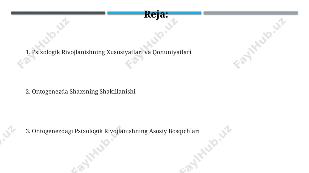 il hayotga tayyorgarlik boshlanishi kuzatiladi, bu jarayon ijtimoiy munosabatlarning kengayishi va shaxsning o‘ziga xos dunyoqarashini shakllanishi bilan bog‘liq bo'lib, masalan, toshkentdagi yoshlar orasida 70% ga yaqini oliy ta’lim olishni maqsad qiladi yoshlik davri shaxsiy munosabatlarning rivojlanishi, ya'ni do'stlik, sevgi va yaqin munosabatlarning shakllanishi bilan tavsiflanadi; samarqanddagi tadqiqotlar shuni ko'rsatadiki, 18-22 yosh oralig'idagi yoshlarning 65% uzun muddatli munosabatlar qurishga intiladi, bu esa psixologik jihatdan mustaqillikka erishishga bog'liq. voyaga yetganlik davri psixologiyasi voyaga yetganlik davrida intellektual rivojlanishning eng yuqori cho‘qqisi 25-30 yosh oralig‘ida kuzatiladi, bu davrda murakkab muammolarni hal qilish qobiliyati 5-10% ga oshadi, xususan, andijon viloyatida o‘tkazilgan test natijalariga ko‘ra. voyaga yetganlik davri (18-25 yosh)da shaxsning o‘z-o‘zini anglashi chuqurlashadi, ijtimoiy rollarni o‘zlashtirish 70% ga yaqinlashadi, masalan, toshkent shahrida o‘tkazilgan tadqiqotlar shuni ko‘rsatdi. voyaga yetganlikning dastlabki bosqichida (20-22 yosh) qo‘rquv va tashvishning 30% ga kamayishi kuzatiladi, ammo samarqanddagi tadqiqotlarga ko‘ra, bu ko‘rsatkich shaxsning ijtimoiy-iqtisodiy sharoitlariga bog‘liq. psixologik rivojlanishni baholash usullari reyvenning progressiv …