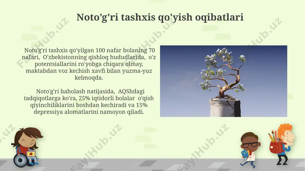 alarni tekshirishning murakkabligi iqtidorli bolalarni aniqlashni qiyinlashtiradi. iqtidorli bolalarni aniqlashda, standartlashtirilgan iq testlari 100 dan yuqori natijalarni ko'rsatsada, ijodkorlik, emotsional intellekt kabi boshqa muhim omillarni hisobga olmaydi, natijada 20% ga yaqin iqtidorli bola aniqlanmay qolishi mumkin. kelajakdagi tadqiqot yo'nalishlari kelajakdagi tadqiqotlar, 5 yoshgacha bo'lgan bolalarda iste'dodni aniqlash uchun yangi, ob'ektiv testlarni ishlab chiqishga, jumladan, neyroobrazlash texnologiyalari (ya'ni, fmri) yordamida miya faoliyatini o'rganishga qaratilishi kerak. masalan, aqsh va kanada tadqiqotchilari hamkorligida. ijtimoiy-madaniy omillar ta'siriga e'tibor qaratish muhim: kam ta'minlangan oilalardagi 200 dan ortiq bola ustida o'tkazilgan tadqiqotlar shuni ko'rsatadiki, iqtidorli bolalarning aniqlanish darajasi ancha past. bu esa, aniqlash mezonlarini qayta ko'rib chiqishni talab qiladi. subyektiv baholashning ta'siri o’zbekiston maktablarida 5-sinf o’quvchilarining 15% iqtidorli deb baholanishi mumkin, ammo subyektiv baholash tufayli bu raqam 10% gacha pasayishi yoki 20% gacha ko’tarilishi mumkin. iqtidorli bolalarning 30% gacha bo’lgan qismi an’anaviy testlardan past natijalar olishlari mumkin, bu esa subyektiv baholashning ahamiyatini oshirib, yaponiya kabi madaniyatlarda …
