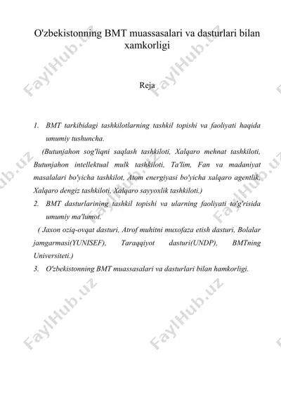 o'zbekistonning bmt muassasalari va dasturlari bilan xamkorligi — DOC
