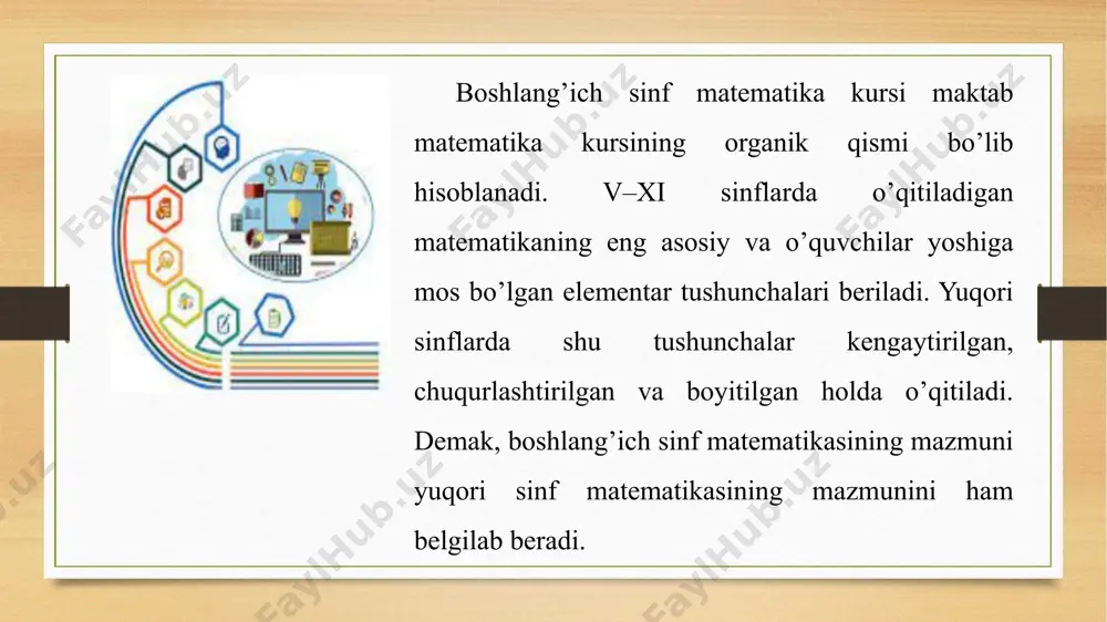 sh, ularni har xii sharoitlarda qo’llash kabi materiallar beriiadi. aniq integral tushunchasi biror kesmada berilgan funksiya grafigi va abssissalar o'qi bilan chegaralgan geometrik figura yuzasini hisoblash masalasi bilan uzviy bog'liqdir. biror [a, b] kesmada f funksiya berilgan bo'lib, u manfiy bo'lmagan qiymatlar qabul qilsin. bu funksiya grafigi, abssissalar o'qi hamda x = a va x = b vertikal to'g'ri chiziqlarning ikki kesmalari bilan chegaralangan figurani t deb belgilaylik: etiboringiz uchun rahmat! image5.png image6.png image7.png image8.png image9.png image10.png image11.png image12.png image13.png image14.png image15.png image16.png image17.png image18.png image19.png image20.png image21.png image22.png image3.png image4.png /docprops/thumbnail.jpeg