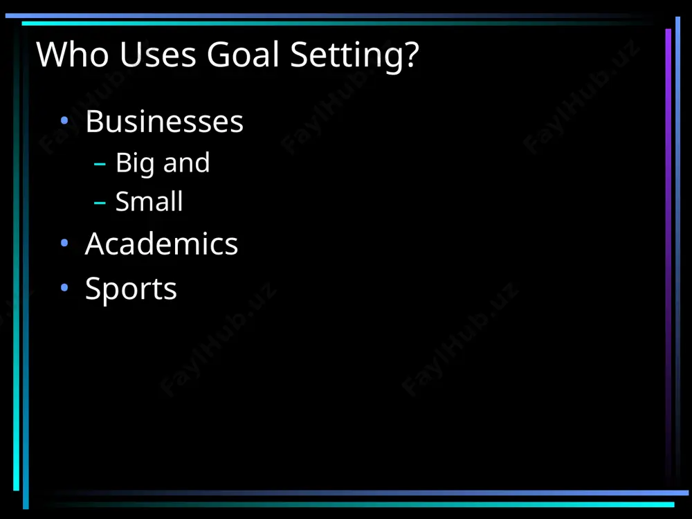 setting identifies goals that are actually able to be attained goals can be challenging but not unrealistic e.g.s tonight i’ll read half of my book and complete the assignments. tonight i’ll read two chapters of my book and complete the assignments. timely goal setting identifies goals that break a longer term goal into shorter term goals and clearly specifies a completion date e.g.s i want to graduate with honors. i want to make the dean’s list this semester. procedures for writing smart goals identify the area that you want to write the goal (academic, personal, etc…) evaluate past and present achievement to consider the extent to which the goal is realistic and action-oriented state what you want to accomplish describe how to measure the goal include a specific completion date (timely) writing smart goals (cont.) evaluate you goal statement is it really a smart goal if necessary, make modifications to …