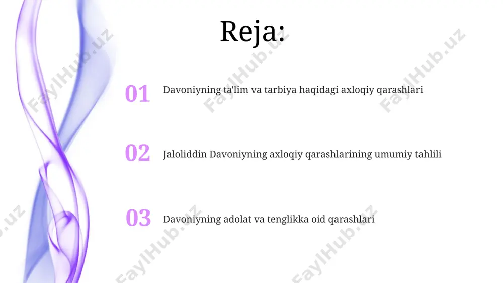 il qilib, ularning bir butunlikda vatanga muhabbatni shakllantirishdagi ahamiyatini ta'kidlagan. u o'z asarlarida vatanparvarlikni faqatgina chegaralarni himoya qilish emas, balki 20 dan ortiq fazilatlar majmuasi, jumladan, adolat, mehr-oqibat va bilim orqali amalga oshirish kerakligini bayon qilgan. davoniyning fikricha, millat va vatanparvarlik g'oyalari 15 asr davomida shakllangan an'analarga, shuningdek, adolatli davlat tuzumini qurishga yo'naltirilgan ijtimoiy-siyosiy islohotlarga asoslanadi. davoniyning ijtimoiy adolatga oid fikrlari давонийнинг фикрича, 30% дан ортиқ бойликни бир қўлда жамлаш жамият учун хавфлидир ва бундай ҳолатда давлат аралашуви, солиқ сиёсати орқали бойликни қайта тақсимлаш зарур эди. давонийнинг адолатли жамият модели 3 асосий тамойилга – тенглик, адолат ва меҳр-оқибатга асосланган бўлиб, бу тамойиллар асосида 7 та асосий ҳуқуқ ва эркинликларни белгилаган. у ўз асарларида камбағаллар ва етимларнинг ҳуқуқларини ҳимоя қилиш, бойларнинг фаровонлигини чеклаш ва давлат томонидан берилган ёрдамнинг самарали тақсимланишини таъминлаш зарурлигини таъкидлаган. davoniyning halollik va poklikka bo'lgan munosabati davoniy 5 ta asosiy fazilatni – halollik, poklik, adolat, saxovat va taqvo …