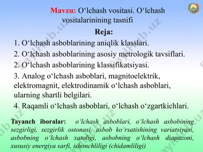 o‘lchash vositasi. o‘lchash vositalarinining tasnifi — PPTX