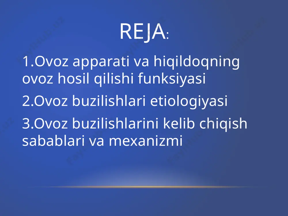 radi. ovoz hosil qilishda nafas olish va rezonatorlik funksiyasi katta ahamiyatga ega. fonatsiya to’g’risidagi nazariyalar mioelastik nazariya neyroxronaksik nazariya mukoundelyar nazariya mioelastik nazariya xix asr o'rtalariga kelib, fonatsiya nazariyasida mioelastik nazariya yuzaga keldi, uning asoschisi ferron (i. m aksimov, 1987-y.) hisoblanadi. ovoz apparatida ovoz boylamlari kuchsiz tebranadi, ularning tebranishi chastotasi ovoz boylamlari to'qimasining elastikligiga bog'liq. mioelastik nazariyaga ko'ra ovoz hosil bo'lishining asosiy sababi traxeya va kekirdakning ichki muskullariga havoni ko'rsatadigan bosimidir. ovoz hosil bo'lish vaqtida ovoz burmalari o'rtasida ularning mubkullari va burma osti bosimi natijasida o'zaro bog'liqligi yuzaga keladi, bunda traxeyada havo bosimi qanchalik kuchli bo'lsa, boylam shunchalik kuchli qarshilik ko'rsatadi. nafas muskullarining murakkab tizimi traxeya va bronxlaming ichki bosimi doimiyligini ta’minlaydi va u yoki bu tovushning to'g'ri talaffuziga yordam beradi. fonatsiya vaqtida ovoz boylamlari havo bosimiga to'la bog'liq bo'lmaydi, aksincha, markaziy nerv tizimi boshqaruvi ostida nafas organlarining muskullari tonusini faol boshqarib turadi. boylam osti bosimini o'zgartirish kerak bo'lib qolganda, …
