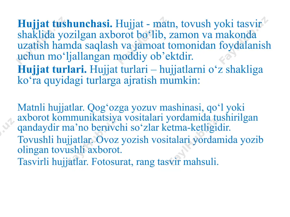 ajratiladi: hukumat — aholi (g2c) – (government-to-citizen) hukumat — biznes (g2b) – (government-to-biznes) hukumat — hukumat (g2g) – (government - to-government) hukumat -chet el fuqarosi –(government - to- foreign citizen) 3.o‘zbekiston respublikasida elektron hukumatni rivojlantirish va joriy etish masalalari o‘zbekistonda ham elektron hukumat barpo qilish ishlari boshlab yuborilgan. jahon tajribasiga mavjud amaliyotga ko‘ra, u ikki o‘zaro bog‘langan, lekin funksional jihatdan mustaqil qismlardan, hukumat intranetidan va tashqi infratuzilmadan tarkib topgan. bugungi kunda, «elektron hukumat»ning samarali unsurlari sifatida, 20dan ortiq loyihalar amalga oshirildi. ular sirasida: www.gov.uz o‘zbekiston respublikasining hukumat portali davlat hokimiyati organlari faoliyatining funksional jarayon va tartibini qo‘llab-quvvatlovchi, davlat hokimiyati va boshqaruvi organlarining elektron ham jihatlik infratuzilmasi tizimini tashkil etuvchi qism hisoblanadi. www.my.gov.uz yagona interaktiv davlat xizmatlari portali 4. germes avtomatlashtirilgan xujjatlar almashuv majmuasi germes avtomatlashtirilgan xujjatlar almashuv majmuasi fayllarni uzoqda joylashgan tashkilotlar bilan tez, qulay va ishonchli almashuvini ta’minlaydi. fayllarni uzatish tsp/ip tarmoq protokolini qo‘llagan holda barcha aloqa kanallari orqali …