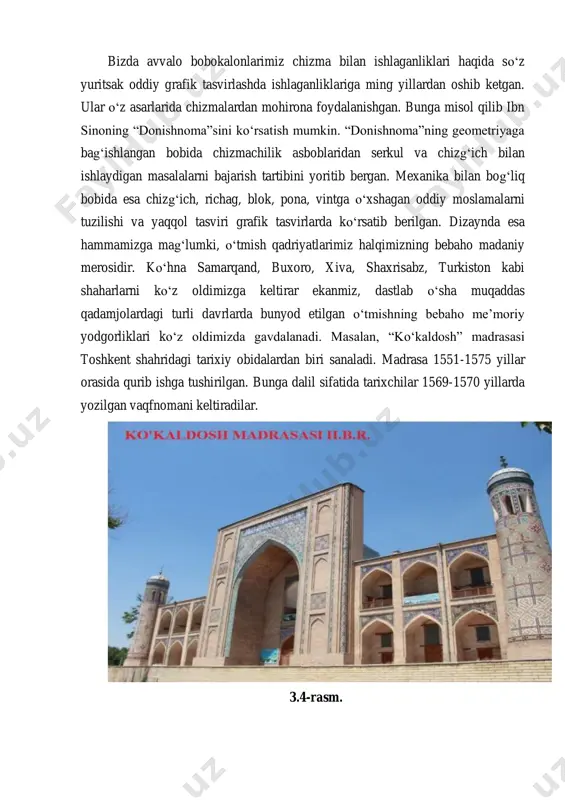 eshtoq sirkor parchin va jilva naqshlar bilan bezatilgan. xviii asrga kelib qarovsiz qolgan madrasa karvonsaroy sifatida foydalanilgan. 1830-1831 yillarda toshkent hokimi lashkar beglarbegining davrida darsxona va masjid o‘ngidagi nurab to‘kila boshlagan zangori gumbazlari va ikkinchi qavatning g‘ishtlari ko‘chirib olinib, hozirgi kunda buzilib ketgan beglarbegi madrasasi (bozorning yuqori qismida)ning qurilishida ishlatilgan. tillaqori madrasa – samarqanddagi meʼmoriy yodgorlik. registon ansamblitsa ulugʻbek davrida bunyod etilgan mirzoyi karvonsaroyi (15-a.) oʻrnida samarqand hokimi yalangtoʻshbiy bahodir madrasa va jome masjid qurdirgan (1641—46). karvonsaroy asosi ustiga madrasa (shim. sharqiy qismida), hujralar oʻrnida peshtoq gumbazli masjid (gʻarbida) joylashgan. dastlab “yalangtoʻshbiy kichik madrasasi” deb nomlangan. keyinchalik masjid bezagida boshqa bir obida qurilishiga еtadigan miqdorda oltin sarflangani uchun “tillakori” (tilladan ishlov berilgan) deb yuritila boshlagan. t.m.dan shahar jome masjvdi va madrasa sifatida foydalanilgan. shuning uchun masjidi (63×22 m) katta va serhashamligi bilan boshqa madrasalardan ajralib turadi. madrasa (70×70 m) ga gʻarbiy peshtoq orqali kiriladi. peshtoq chuqur ravoqli, 2 qanotining oldi …