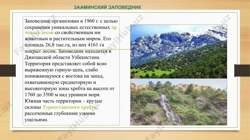 и на 300 км к северу-западу. на одном из участков арнасайской впадины, в 60 км от г,джизака был организован заповедник. любой заповедник, памятник природы, красивый уголок нашей страны является национальным и всемирным сокровищем. и если мы с вами не сбережем и не преумножим это богатство, то принесем непоправимый ущерб всему человечеству. image5.png image6.png image7.png image8.png image9.png image10.png image11.png image12.png image13.png image14.png image15.png image16.png image17.png image18.png image19.png image3.png image4.png /docprops/thumbnail.jpeg