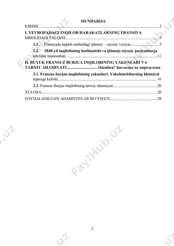 ini butun millat vakillari deb e'lon qildilar. shuningdek, yangi parlament - milliy kengash tuzdilar. 9- iyulda milliy kengash o'zini «ta'sis majlisi» deb e'lon qildi. xalq qurollana boshladi. 14- iyul kuni fransiya mutlaq monarxiyasining tayanchi bastiliya (davlat qamoqxonasi) egallandi. qattiq qo'rqib ketgan lyudovik xvi yon berishga majbur bo'ldi. u ta'sis majlisining qonuniyligini tan oldi. poytaxtda hokimiyat inqilobchilar vakillaridan tuzilgan parij kommunasi (parij kengashi) qo'liga o'tdi. mutlaq monarxiyaning qulashi mamlakatda tinchlik o'rnatilishiga olib kelmadi. aksincha, butun mamlakatni endi dehqonlar qo'zg'oloni qamrab oldi. 1789- yilda ta'sis majlisi yana bir muhim hujjat - «inson va fuqaro huquqlari deklaratsiyasi»ni qabul qildi. u «barcha odamlar ozod va teng huquqli bo'lib tug'iladilar» degan so'zlar bilan boshlanardi. deklaratsiya xalqni «hokimiyatning manbai» deb e'lon qildi. shuningdek, feodal va toifa imtiyozlarini bekor qildi. so'z, matbuot erkinligini e'lon qildi. 1791- yilda fransiya tarixida birinchi marta mamlakat konstitutsiyasi qabul qilindi. konstitutsiya 25 yoshga to'lgan barcha erkak kishilarga saylash huquqini e'lon qildi. ularning …