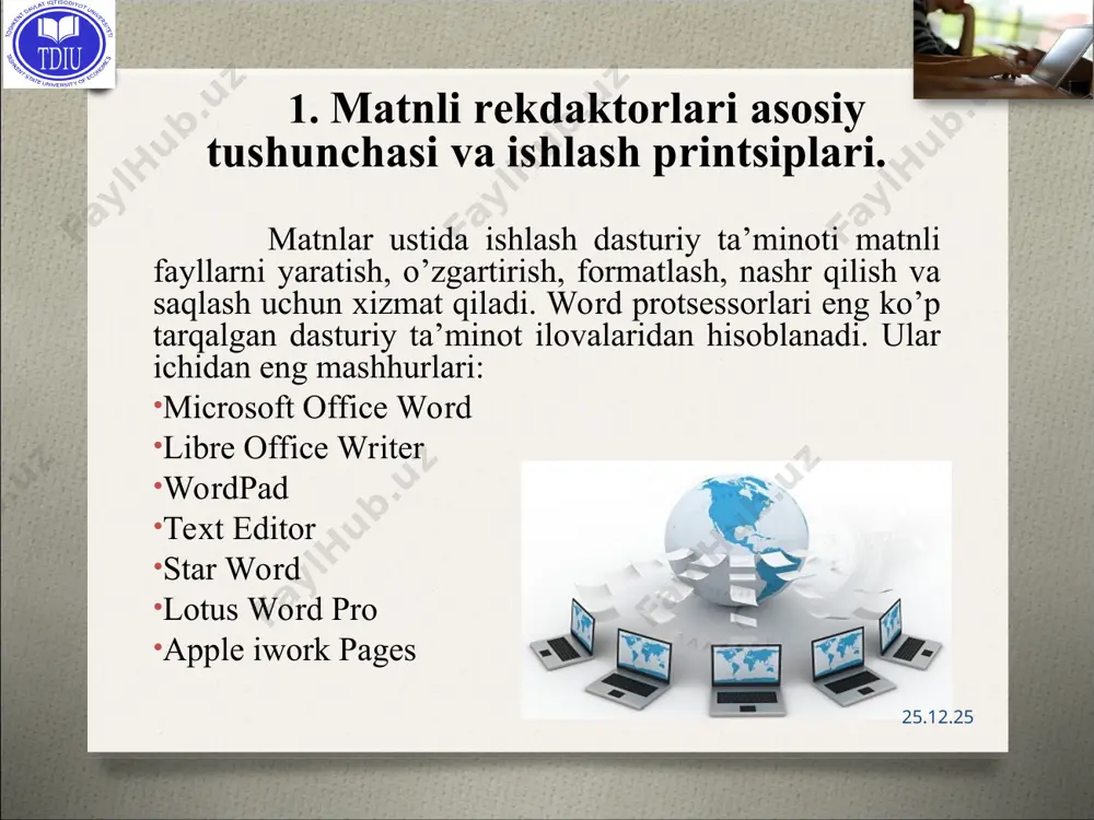 d вид главного окна akelpad 4.4.3 тип текстовый редактор разработчик алексей кузнецов (2003-2006) шенгальц александр (2006 - по наши дни) написана на c операционнаясистема microsoft windows языкиинтерфейса мультиязычная (20языковых пакетов) первый выпуск 12 августа 2003 года аппаратнаяплатформа pc (x86/x64[1]) последняяверсия 4.8.0 (19 ноября 2012 года) состояние активно развивается лицензия bsd сайт akelpad.sourceforge.net/ru * текстовый процессор openoffice * apache openoffice - bu ochiq kodli ofis dasturiy ta'minoti to'plami, bu ibm lotus symphony dasturlar to'plamiga asoslangan bo'lib, kengaytmalar, shablonlar, tijorat yordamini o'z ichiga oladi. bu microsoft office va libreoffice bilan mos keladi bu microsoft word va wordperfect hujjatlari, microsoft excel va lotus 1-2-3 jadvallari va microsoft powerpoint va apple keynote taqdimotlari bilan mos keladi. faylning asosiy formati opendocument format (odf) bo'lib, u libreoffice dasturida ham qo'llaniladi c ++ va java dasturlash tillarida yozilgan apache openoffice - bu 64 bitli va 32 bitli arxitekturada ishlaydigan linux, windows va mac os x operatsion tizimlarini …