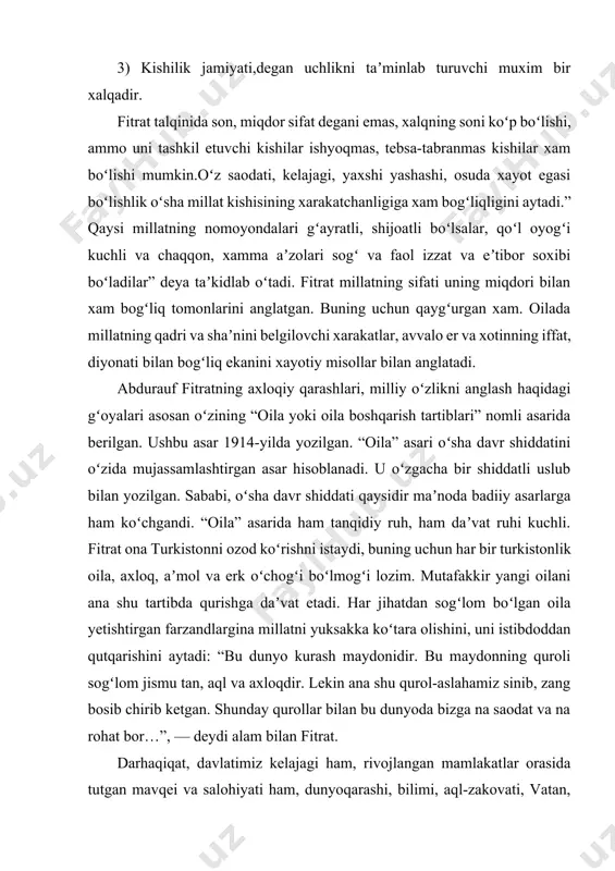 ir. zero bilim va kasb-hunarga qiziqish, ota-onaga xurmat, doʻstga sadoqat, mehr-shafqat, halollik va poklik kabi axloqiy fazilatlar oilada shakllanadi va sayqal topadi. abdurauf fitratning “oila yoki oila boshqarish tartiblari” asari oilaning paydo boʻlishi, uning jamiyatdagi oʻrni va ahamiyati, oilada amal qilinadigan ichki tartib va qoidalarga bagʻishlangan. ayniqsa, asarning “uylanish yoki uylanmaslik xususida”, “qalin (puli) va toʻy qanday boʻlishi lozimligi haqida”, “er-xotinning qanday yashamoqliklari xususida”, “oilaning maishati va idorasi” qismlarida bu masalalar xususida atroflicha fikr yuritilgan. nikkolo makiavelli 3-may 1469-yilda huquqshunos bernardo makiavelli oilasida, florensiyadagi via romana (hozirgi via guicciardini) koʻchasidagi saroyda tugʻilgan. ushbu saroyda bernardo makiavelli oilasidan tashqari sulolaning boshqa aʼzolari ham yashagan. makiavelli bolaligi qashshoqlik va qiyinchilikda oʻtganini taʼkidlagan boʻlsa-da, uning oilasi boylik jihatidan oʻrta sinfga mansub edi. biroq, bu oilani kelib chiqishiga koʻra, huquqqa ega boʻlganidan pastroq ijtimoiy darajaga qoʻydi. makiavelli oilasi uzoq vaqt davomida florensiya siyosatida ham gonfalonistlar va priorlar bilan ham qatnashgan. nikkolo tugʻilganda, urugʻning soni …