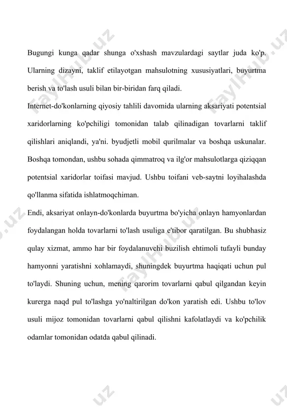 qlangan sintaksisni va dinamik yozishni ta'minlaydi, bu uni turli xil dasturlarni tezda yozish uchun ideal tilga aylantiradi. joomla 1.5 ishlab chiqish muhiti optimallashtirilgan yadrodan foydalanadi, buning uchun siz loyihangizni boshqarish va to'liq avtomatlashtirish uchun qulay bo'lgan turli xil plaginlar va qo'shimchalar yozishingiz mumkin. ushbu yondashuvning asosiy afzalligi - bu tarkibiy qismlarni birlashtirish erkinligi. demak, joomla 1.5 bilan tuzilgan dasturning har bir qismi faqat bitta maqsadga ega va mustaqil ravishda o'zgartirilishi mumkin, ya'ni. boshqa tarkibiy qismlarga ta'sir qilmasdan. masalan, dasturchi kodning qolgan qismini o'zgartirmasdan dasturning o'sha qismi uchun url manzilini o'zgartirishi mumkin. dizayner html-sahifani sahifani ko'rsatadigan kodni o'zgartirmasdan o'zgartirishi mumkin. dba jadvalni qayta nomlashi va bir nechta fayllarni o'zgartirish va o'zgartirish o'rniga, ushbu o'zgarishlarni bitta joyda aniqlay oladi. kurs ishining maqsadlari, vazifalari va tanlangan usullarini tahlil qilib bo'lgach, darhol sayt dizaynini ishlab chiqishga kirishamiz. loyihaning asosiy kontseptsiyasi men ishlab chiqqan sayt raqamli savdo kompaniyasi tomonidan ma'lum toifadagi tovarlarni, ya'ni telefonlarni, kompyuterlarni …