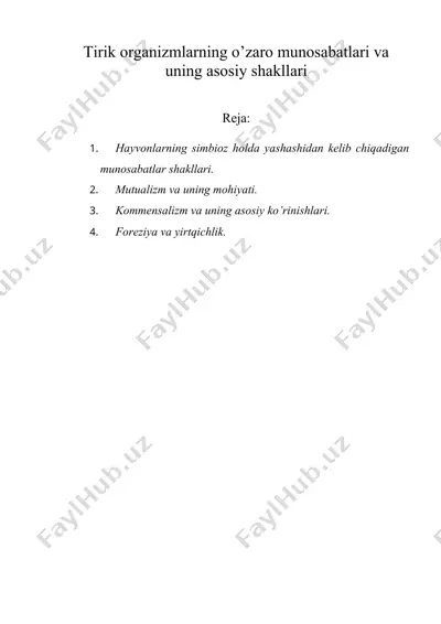 tirik organizmlarning o’zaro munosabatlari va uning asosiy shakllari — DOC