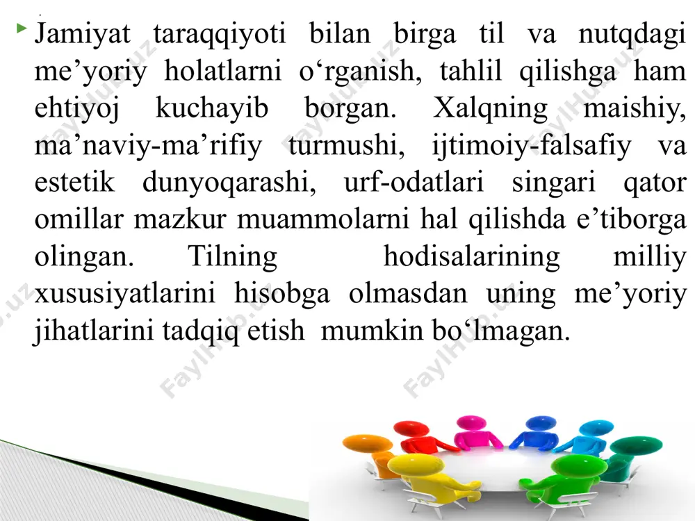 shiga misol ayting. 7.grammatik me’yorning buzilishining nutq madaniyatiga ta’siri nimalarda ko‘rinadi? qo`ng`urov r., begmatov e., tojiyev y., nutq madaniyati va uslubiyati asoslari. –toshkent, 1992. o`rinboyev b., soliyev a., notiqlik mahorati. –toshkent, 1984 israil m., tashmuhamedova l. notiqlik san’ati. –toshkent 2019 deyl karnegi. o`z-o`ziga ishonch hosil qilish va omma oldida so`zlash san’ati. – toshkent, 2021 foydalanilgan adabiyotlar ro‘yxati: e’tiboringiz uchun rahmat! image1.jpeg image2.png image3.jpeg image4.jpeg image5.jpeg image6.jpeg image7.jpeg image8.jpeg /docprops/thumbnail.jpeg