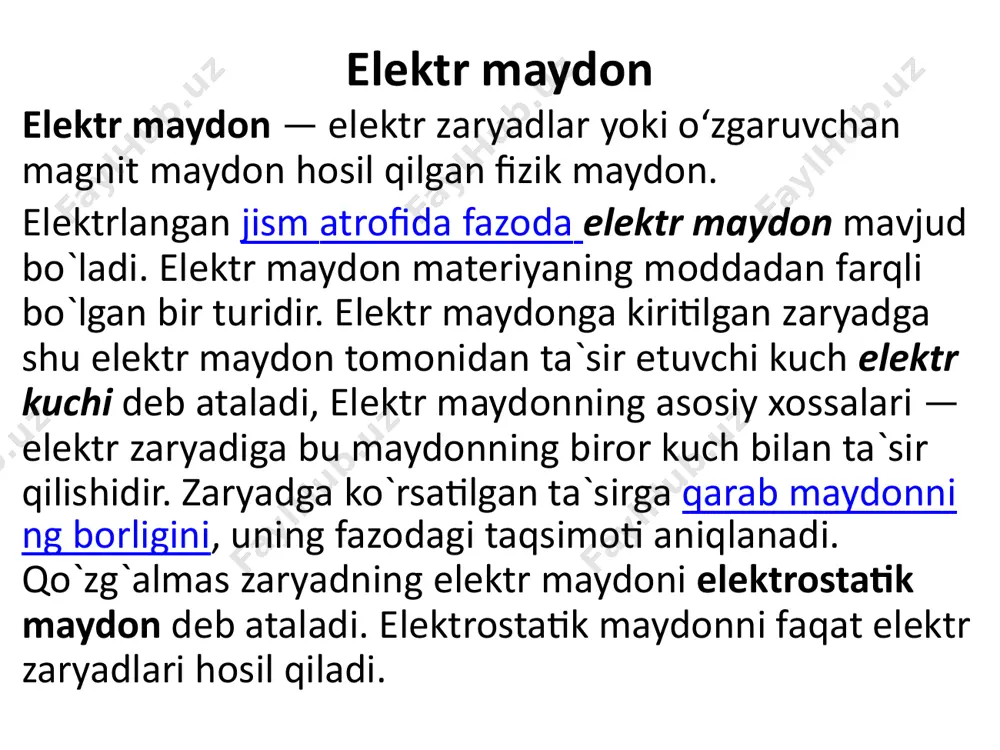 i: ixtiyoriy s sirtdan o‘tuvchi elektr induksiya oqimi n cheksiz ko‘p shunday elementar elektr induksiya oqimlari dn ning yig‘indisi bilan ifodalanadi: gauss teoremasi va uning tadbig‘i elementar ds sirtdan chiqayotgan elektr induktsiya oqimi agar butun shar sirti bo‘yicha integrallansa: ostrogradskiy – gauss teoremasining matematik ifodasi. yopiq sirtdan chiqayotgan elektr induktsiya oqimi shu sirt ichidagi zaryad miqdoriga teng. yopiq sirt ichida - zaryadlar bo‘lsa, elektr induksiya vektori quyidagiga teng bo‘ladi: elektr induktsiya oqimi esa image1.png image2.png image3.png image4.png image5.wmf image6.png image7.png oleobject1.bin image8.png image9.png image10.png image11.png image8.jpeg image12.png image13.png image14.png image15.wmf image17.png image18.png image19.png oleobject2.bin image16.wmf image17.wmf image18.wmf image20.png oleobject3.bin image24.png oleobject4.bin oleobject5.bin image21.wmf image22.wmf image23.wmf image25.png oleobject6.bin oleobject7.bin oleobject8.bin image26.wmf oleobject9.bin image30.png image31.png image27.wmf [ ] м b e / 10 9 10 9 4 1 4 1 9 9 × = × × = p p 2 4 1 r q d p = a cos ds ds s …
