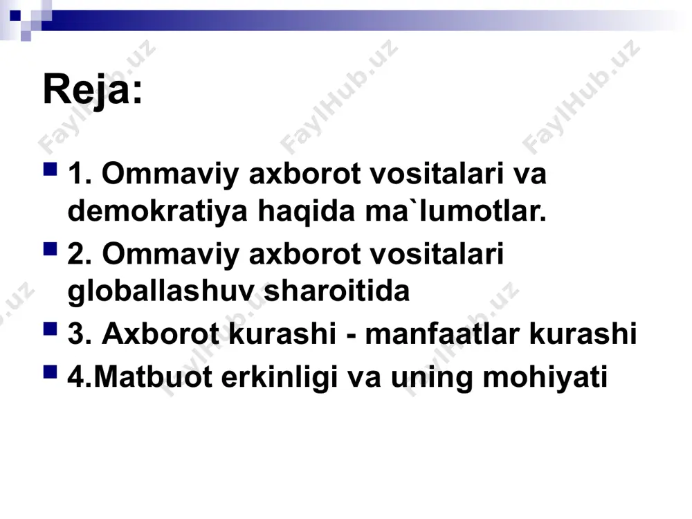 ashgan har qanday jamiyatda har qanday ijtimoiy-siyosiy harakat matbuotsiz bo`lib o`tishi mumkin emas. hozirgi zamon insoniyati hayotini matbuotsiz, gazeta va jurnallarsiz, radio va teleko`rsatuvlarsiz tasavvur etib bo`lmaydi. inson nonsiz, noz-ne’matlarsiz yashay olmaganidek ma’naviy ozuqa bo`lmish matbuotsiz ham yashay olmaydi. ommaviy axborot vositalari – gazeta, jurnal, radio, televidenie, axborot agentliklari, internet jurnalistikasi jamiyat yangilanayotgan, hayot yangicha mazmun kasb etayotgan hozirgi paytda erkin so‘z, hur fikr va ozod inson taqdiri bilan bog‘liq ijtimoiy-siyosiy, iqtisodiy, ma’naviy-ma’rifiy jarayonlarga, insonlar faoliyatining barcha tomonlariga ta’sir ko‘rsatuvchi g‘oyaviy vosita bo‘lib xizmat qilmoqda, hozirjavob minbarga aylanmoqda. bu mamlakatimizda huquqiy davlat va fuqarolik jamiyati asoslari shakllanayotgan ayni davrda, ayniqsa, dolzarb ahamiyat kasb etmoqda. bugungi kunda oav, axborot kommunikatsiya texnologiyalari hayotimizga shu qadar jadal kirib kelmoqdaki, endilikda ularsiz biror bir sohaning istiqbolini tasavvur qilish qi­yin. shu bois, dunyoning rivojlangan davlatlari qatorida mamlakatimizda ham prezidentimiz rahnamoligida mazkur sohani har tomonlama taraqqiy ettirishga eng muhim ustuvor vazifa sifatida e’tibor qaratilmoqda. davlatimiz rahbarining …