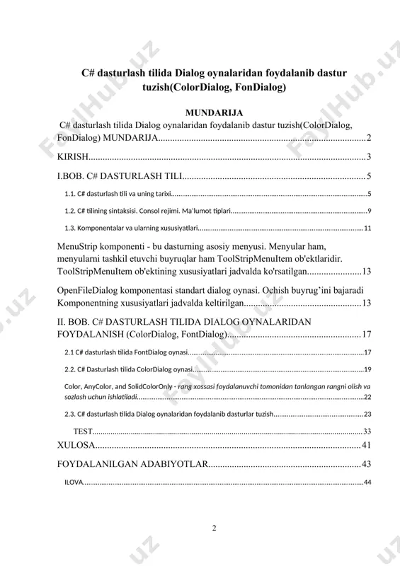 abki bilim va ko’nikmalarni hosil qiladi. qo’yilgan maqsadning muvaffaqiyatli bajarilishi uchun kurs ishlarini bajarishga quyidagi talablar qo’yiladi: · kurs ishida mavzuga taalluqli oliy majlis sessiyalari materiallari, o’zbekiston respublikasi prezidentining farmonlari, qarorlari, ma’ruzalari va prezident asarlaridan ma’lumotlar, byudjet tizimini boshqarish organlarining, xususan, o’zbekiston respublikasi moliya vazirligining qarorlari sharhi o’z aksini topishi lozim; · kurs ishini yozish jarayonida tadqiq etilayotgan mavzu va o’rganilayotgan amaliy ma’lumotlarga faoliyat samaradorligini oshirish imkoniyatlarini va zaxiralarini izlab topish va ishlatish, byudjet jarayonining bosqichlarini yaxshilash, iqtisodiyotni modernizatsiyalash va yangilashning bugungi sharoitida byudjet-soliq siyosatining turli dastak va vositalaridan foydalanish shakllari va usullarini takomillashtirish nuqtai nazardan ilmiy, ijodiy yondashish zarur; · kurs ishi mazmunini ravon adabiy tilda bayon qilish, tadqiqotlar va izlanishlar natijalarini rasmiy hujjatlarga qo’yiladigan asosiy talablarga rioya qilgan holda aks ettirish lozim. kurs ishining dolzarbligi: ushbu kurs ishi hozirgi kunda kompyuterda berilgan masalalarni dasturlash tillari orqali yechish va dasturda dialogs oynalaridan va shu kabi tushunchalardan foydalanish kabi vazifalarni …