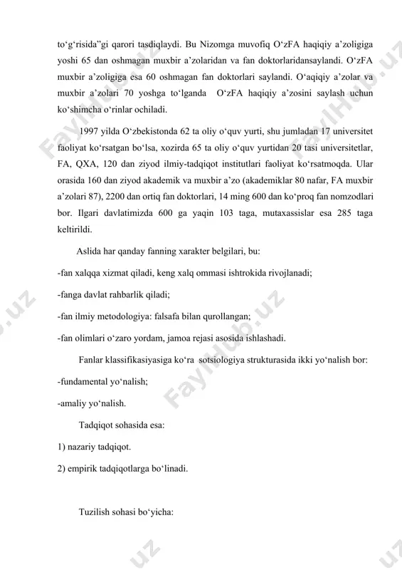 vristik funksiyasi va boshqa funsiyalari mavjud. 3. amaliy sotsiologik: tadqiqotlar fundamental sotsiologiyadan o‘zining strukturasi, mazmuni va maqsadi bilan farq qiladi. uning xususiyati shundaki, amali sotsiologiya orqalijamiyatning har bir sohasi uchun kerakli bo‘lgan nazariy va empirik tadqiqotlarni qo‘llash uslublari va vositalari joriy etiladi. amaliy sotsiologiya xx asr boshlarida tashkil topgan empirik tadqiqotlar negizida shakillandi va rivojlandi. empirik tadqiqotlar sotsial amaliyotga olib chiqadigan vosita hisoblanadi. empirik tadqiqotlar o‘zgartiruvchanlik xususiyatga ega emas,uning vazifasi: kuzatish, eksperiment, hujjatlarni o‘rganish, so‘rov metodlari orqali sotsial jarayonlar haqida faktlar va empirik ma’lumotlar yig‘ishdir. empirik tadqiqotlar natijalaridan ham amaliy maqsadlarda, ham nazariy bilimlar rivoji uchun foydalanish mumkin. amaliy tadqiqotlar tizimida ham nazariy, ham empirik bilimlar mavjud bo‘lib, ular amaliy tadqiqotlarni ijtimoiy hayotning turli sohalari faoliyatini takomillashtirish uchun tavsiyanomalarga aylantiradi. shunday qilib, amaliy sotsiologiya nafaqat tayyor bilimlarni ishlatadi, balki yangi nazariy metodologik bilimlarni ham shakillantiradi. amaliy sotsiologiya ilmiy bilimning amaliy effektivligi masalasini hal qilgan muammolarni o‘rtaga qo‘yadi. amaliy tadqiqotlar tarmoq …