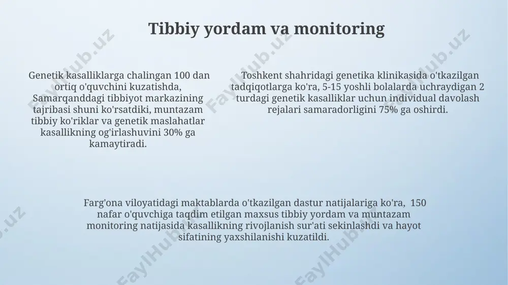 lib borilmoqda. 2023-yilda oksford universiteti tadqiqotchilari genetik kasalliklarga chalingan 500 dan ortiq bolalarda yangi gen terapiyasi usulini sinovdan o'tkazdilar, natijalar ijobiy bo'ldi. qiyinchiliklarni bartaraf etish strategiyalari o'quvchilarning 30% gacha bo'lgan qismi kognitiv qiyinchiliklarni boshdan kechirayotgan bo'lsa, andijon viloyatida qo'llaniladigan "ikki tomonlama ta'lim" strategiyasi o'qituvchilar va ota-onalar o'rtasida samarali hamkorlikni ta'minlaydi. 15% ga yaqin genetik kasallikka chalingan o'quvchilar toshkentdagi maxsus maktablarda o'qiydi va ularning individual ehtiyojlarini qondirish uchun moslashtirilgan o'quv dasturlari va qo'shimcha yordam kerak bo'ladi. genetik kasalliklarning 20 dan ortiq turi o'quv jarayoniga ta'sir qilishi mumkin, shuning uchun samarkanddagi mutaxassislar bilan hamkorlikda individual rejalashtirish va muntazam monitoring muhim ahamiyatga ega. texnologiyalardan foydalanish генетик касалликларга чалинган 15 ёшли ўқувчилар учун интерактив ўқув дастурларини яратишда, масалан, "learningapps.org" ресурсларидан фойдаланиш орқали, ўқув жараёнини индивидуаллаштириш ва таълим самарадорлигини ошириш мумкин. онлайн платформалар, масалан, zoom ёки google classroom орқали 20 нафаргача ўқувчи билан синхрон дарсларни ўтказиш, 30 дан ортиқ ўқувчи учун эса асинхрон таълим шаклини …