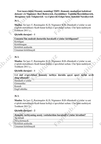 harakatli o‘yinlar va uni o‘qitish metodikasi — DOCX