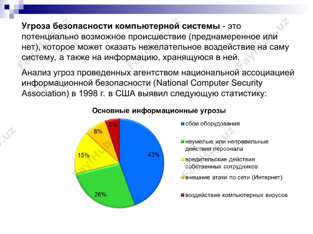 ты от вирусов. антивирусная программа забирает часть вычислительных ресурсов системы, нагружая центральный процессор и жёсткий диск. особенно это может быть заметно на слабых компьютерах. антивирусные программы могут видеть угрозу там, где её нет (ложные срабатывания). антивирусные программы загружают обновления из интернета, тем самым расходуя трафик. различные методы шифрования и упаковки вредоносных программ делают даже известные вирусы не обнаруживаемыми антивирусным программным обеспечением. для обнаружения этих «замаскированных» вирусов требуется мощный механизм распаковки, который может дешифровать файлы перед их проверкой. однако во многих антивирусных программах эта возможность отсутствует и, в связи с этим, часто невозможно обнаружить зашифрованные вирусы.[8] понятие компьютерного вируса компьютерный вирус – это специальная программа, наносящая заведомый вред компьютеру, на котором она запускается на выполнение, или другим компьютерам в сети. основной функцией вируса является его размножение. * 3) по алгоритму работы резидент-ность вирусы, обладающие этим свойством действуют постоянно пока компьютер включен. самошифрование и полимор-физм вирусы-полиморфики изменяют свой код или тело прог-раммы, …