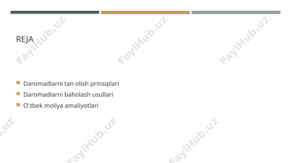 i. 1 daromadlarni baholash tushunchasi daromadlarni baholash, moliya hisobida daromad manbalarini aniqlash va ularning qiymatini baholash jarayonidir. bu jarayon iqtisodiy samaradorlikni oshirishga yordam beradi. 2 baholash metodlari daromadlarni baholashda bir nechta metodlar mavjud, jumladan, diskontlangan naqd pul oqimlari va bozor qiymati. har bir metod o'ziga xos afzallik va kamchiliklarga ega. 3 o'zbekistondagi amaliyot o'zbekistonda daromadlarni baholash amaliyoti, asosan, mahalliy moliya qonunchiligi va iqtisodiy sharoitlardan kelib chiqib amalga oshiriladi. bu jarayonning o'ziga xos xususiyatlari mavjud. moliyaviy baholash usullari: analitik va amaliy yondashuvlar. 1 analitik usullar analitik usullar moliyaviy ko'rsatkichlarni chuqur tahlil qilishga yordam beradi, bu esa daromadlarning o'zgarishini aniqlashda muhimdir. 2 amaliy yondashuvlar amaliy yondashuvlar moliyaviy baholash jarayonida real hayotiy misollar va amaliyotlarni qo'llab, natijalarni yanada aniqlashtiradi. 3 o'zbek konteksti o'zbekistonda analitik va amaliy yondashuvlar moliya tizimining o'ziga xos xususiyatlariga mos kelib, mahalliy amaliyotlar bilan bog'liqdir. o'zbekistondagi daromadlarni baholash amaliyotlari va misollar. daromadlarni baholash usullari o'zbekistonda daromadlarni baholashda ko'plab usullar qo'llaniladi, …