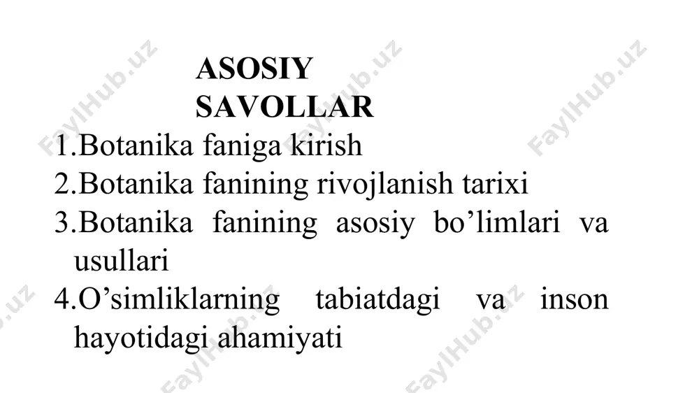 tanika fanining rivojlanishida dorishunoslarning roli benihoya katta bo’lgan. dorivor o’simliklarni ilmiy asosda o’rganishga gippokrat, aristotel, dioskorid, pliniylar katta hissa qo’shishgan. botanika fanining rivojlanish tarixi botanika fani bundan 2400 yil oldin yuzaga keldi. mashhur yunon faylasufi va tabiatshunos olimi aristotel (er.av. 384- 322 yy.) o’simliklar haqida ancha ma‘lumotlar to’plagan. uning «o’simliklar nazariyasi» nomli kitobi bizning davrimizgacha etib kelmadi. aristotelning shogirdi teofrast (er.av. 371-286 yy.) o’simliklar haqidagi ma‘lumotlarni to’pladi va ularning tasnifini yaratdi. ular 600 ta o’simlik turlarini ajrata olishganlar. teofrast o’zining qarashlarini 10 tomli o’smliklarni tabiiy tarixi asarida bayon etgan. o’simliklarni tashqi qiyofasiga asoslanib to’rt guruhga: daraxt, buta, chala buta va o’tlarga ajratadi. ildiz, poya va bargni ahamiyatini yozadi, lekin meva va urug’ni farqini aniq tasavvur etolmagan. botanika fanining rivojlanish tarixi qadimgi yunon va rim tabiatshunoslarini ishlarida botanika mustaqil fan tariqasida rivojlanmasdan qoldi, chunki o’sha davrdan tabiatshunoslar asosan dorivor va dehqonchilik uchun kerakli o’simliklarni izohlash bilan cheklandi. jumladan rim tabiatshunosi pliniy …