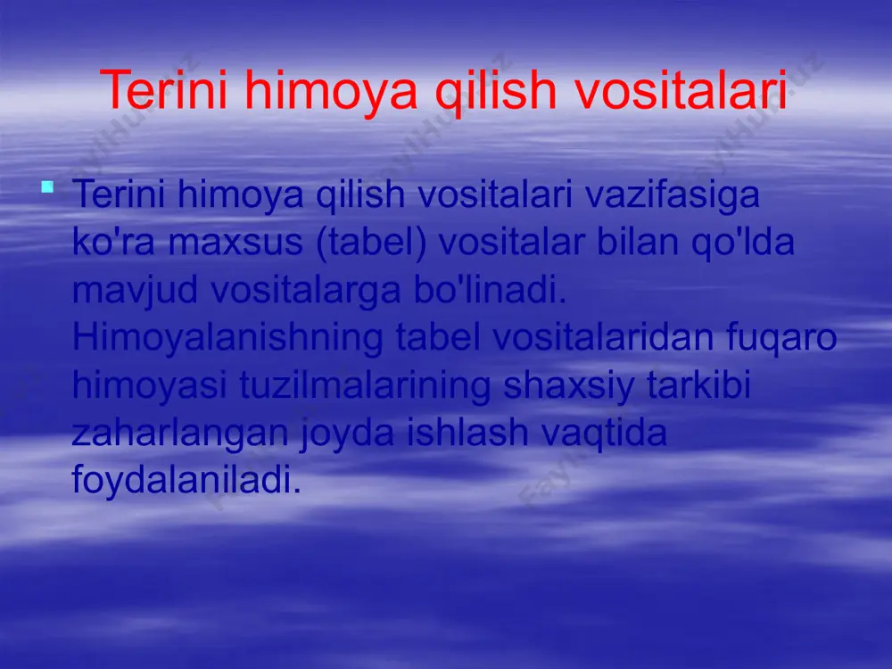 etiklar ko'rsatilgan. ular mazkur himoya vositalari bilan birga ishlatiladi. yengil himoyalanish kostumi rezinalangan elastik to'qimadan tayyorlangan. bu kostum — qalpoqchali ko'ylak, paypoqli shim, ikki barmoqli qo'lqop va shlemostiligidan iborat. komplektga kostumni solib yurish uchun sumka va zaxira qo'lqop ham kiradi. kostumning og'irligi 3 kg. gacha. kombinezon, shimli kalta kamzul va yengil kostumlar uch xil oichamda qilib tayyorlanadi. birinchi o'lcham bo'yi 165 sm. gacha bo'lganlar uchun, ikkinchi o'lcham bo'yi 165—172 sm.lilar, uchinchi o'lcham esa bo'yi 172 sm. dan ortiqlar uchun mo'ljallangan. rezina etiklar olti xil (41—46 gacha) oichamda qilib tayyorlanadi. besh barmoqli rezina qo'lqoplardan kombinezon bilan bir komplektda foydalaniladi va faqat bir oichamda qilib tayyorlanadi. rezinalangan to'qimadan tayyorlangan himoyalanish fartugi transport vositalarini, asbob-uskunalarni va har xil buyumlarni dezinfeksiya degazatsiya va dezaktivatsiya qilish vaqtida rezina etik va rezina qo'lqop bilan bir komplekt tariqasida ishlatiladi. image3.png image4.png image5.png image1.jpeg image2.png