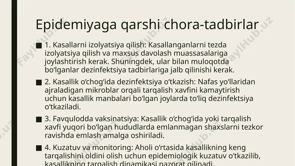 ro safarlar, jamoat joylarida himoya choralarining yetarli emasligi katta ta’sir ko‘rsatadi. covid-19ning inkubatsion davri odatda 2-14 kun davom etadi, bunda bemorlar simptomatik yoki simptomlarsiz bo‘lishi mumkin. kasallikning eng xavfli guruhi qariyalar, surunkali kasalliklari bor shaxslar, shuningdek, immun tizimi zaif odamlar hisoblanadi. kasallikning yuqish sur’ati baland bo‘lib, infeksiyaning "super tarqatuvchi" hodisalari tufayli yirik o‘choklar yuzaga keladi.