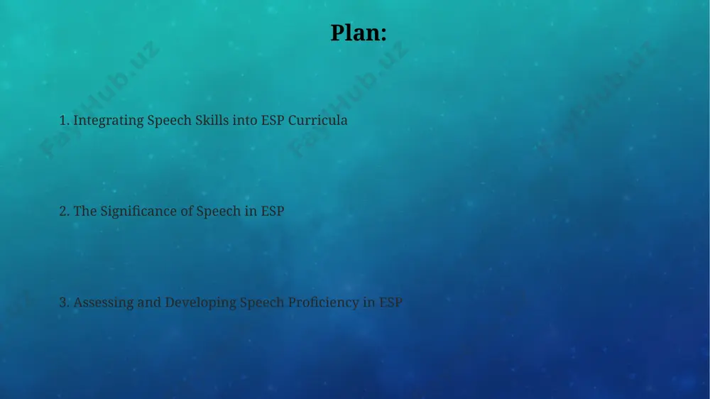 for pre-med students); mastering speech skills facilitates comprehension and confident participation in professional settings. effective communication in professional contexts, a key esp goal, relies heavily on fluent speech; studies show that over 70% of workplace interactions involve verbal communication, impacting job performance significantly. assessing learners' speech proficiency utilize a combination of formal assessments like presentations (20% weighting) and informal assessments like class discussions (80% weighting) for a balanced evaluation of speaking skills. employ a rubric scoring 3-5 key aspects (pronunciation, fluency, grammar, vocabulary, task completion) with a 4-point scale for each, providing a nuanced assessment of esp speech proficiency. implement self and peer assessment tools, using a 1-to-5 rating scale for 3 specific criteria, improving learner metacognitive awareness and fostering collaborative learning. integrating speech activities into esp curriculum incorporate 3-5 minutes of speaking activities per lesson, progressively increasing duration and complexity to build fluency. focus on task-based activities like role-playing …