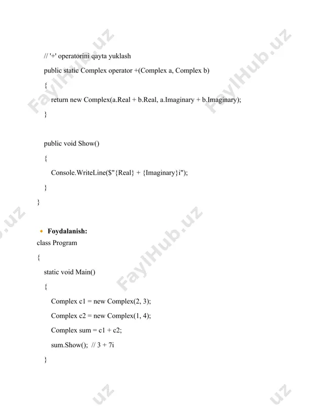 statik berilganlar, statik metodlar, operatorlarni qayta yuklash - Page 4