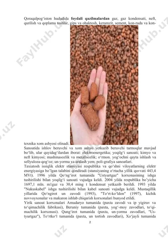 qozoq avtonom respublikasi tarkibiga kiritiladi.[1] 1930-yil 20-iyulda qoraqalpoq avtonomiya boʻlimi rsfsr tarkibiga kiradi. 1932-yil 20-martda u qoraqalpoq assrga oʻzgaradi. 1936-yildan boshlab u oʻzbekiston ssr tarkibiga kiradi. 1991-yilda oʻzbekiston mustaqillikka erishgandan soʻng qoraqalpoq xalqi uchun yangi hayot boshlandi. (nukus, moʻynoq, xoʻjayli, taxiatosh, beruniy, ellikqal'a, toʻrtkoʻl) xoʻjaligi va sanoati. qoraqalpogʻiston – xoʻjaligi rivojlangan respublika shunga qaramay o'zbekistoning dotatsiyon mintaqasi hisoblanadi.(дотация — бюджет тизими бюджетларига уларнинг ўз даромадлари етишмаган тақдирда даромадлар билан харажатлар ўртасидаги фарқни қоплаш учун қайтармаслик шарти билан ажратиладиган пул маблағлари) qoraqalpogʻiston hududida foydali qazilmalardan gaz, gaz kondensati, neft, qurilish va qoplama toshlar, gips va ohaktosh, keramzit, sement, kon-ruda va kon-texnika xom ashyosi olinadi. sanoatida ishlov beruvchi va xom ashyo yetkazib beruvchi tarmoqlar mavjud boʻlib, ular quyidagʻilardan iborat: elektroenergetika; yoqilgʻi sanoati; kimyo va neft kimyosi; mashinasozlik va metallsozlik; oʻrmon. yogʻochni qayta ishlash va sellyuloza-qogʻoz; un-yorma va aralash yem; poli-grafiya sanoatlari. taxiatosh issiqlik elektr stansiyasi respublika va qoʻshni viloyatlarning elektr energiyasiga bo’lgan …