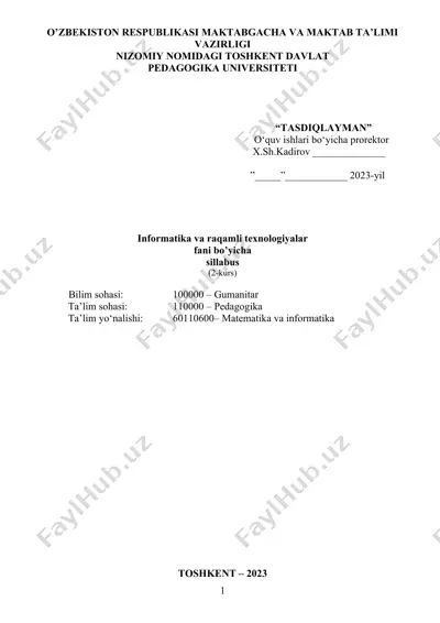 informatika va raqamli texnologiyalar fani bo’yicha sillabus (2-kurs) — DOCX