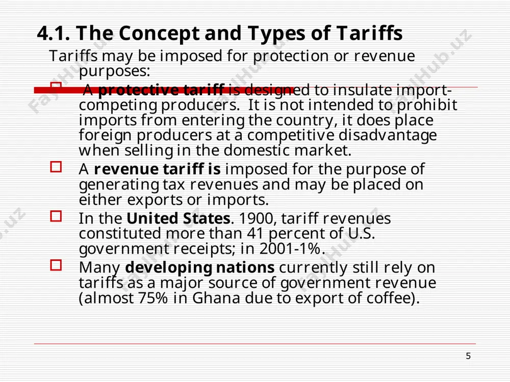 state its protective effect. this is in case if the home government desired to protect suppliers of raw materials more than domestic manufacturers. * 4.2. the effective rate of protection and tariff escalation in many industrialized nations the effective rate of protection is at least more than twice the nominal rate. in addition, the tariff structures of industrialized nations have generally been characterized by rising rates that give greater protection to intermediate and finished products than to primary commodities. this is commonly referred to as tariff escalation. this encourages the developing nations to expand operations in raw material sectors, while the high protective rates levied on manufactured goods pose a significant entry barrier for any developing nation wishing to compete in this area. from the point of view of the less-developed nations, it may be in their best interest to discourage disproportionate tariff reductions on raw materials. the effect of …