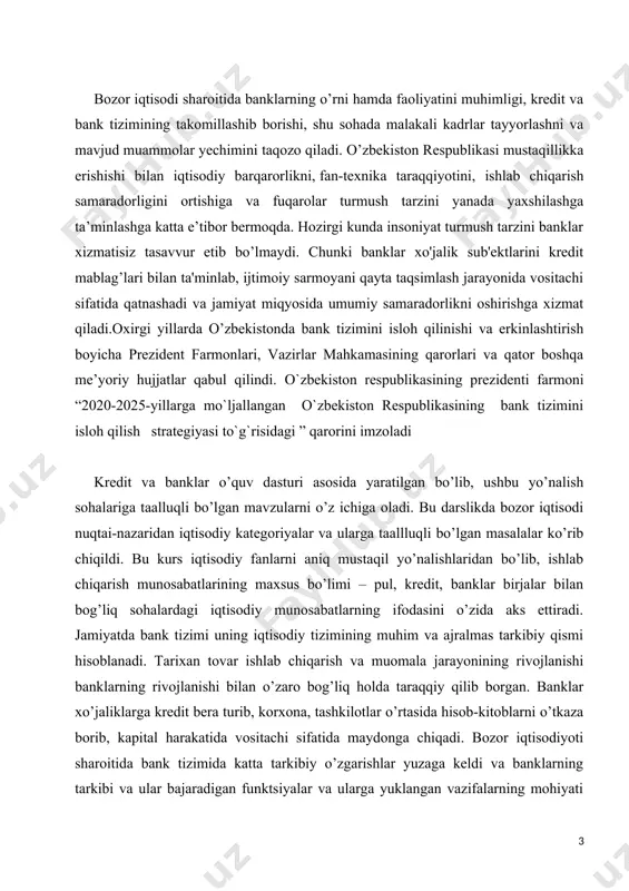 inlaydi. birinchi navbatda, u ko‘pchilik moliya institutlari, banklarning faoliyatida moliyaviy jihatdan muammolar yuzaga kelganida, banklar omonatchilar oldidagi o‘z majburiyatlarini bajara olmay qolgan holda moliyaviy sarosima paydo bo‘lishining oldini olishi kerak. bu masalani hal qilish uchun markaziy bank, avvalo, tartibga solish va nazorat qilish funksiyalarini ikkinchi pog‘ona - tijorat banklari tizimiga nisbatan bajaradi. markaziy bank majburiyatiga tijorat banklarining har kunlik faoliyatiga aralashish kirmaydi. markaziy bank tijorat banklarning me’yoriy boshqarilishi, ularning to‘lovga qobiliyatliligi va likvidliligini ta’minlanishini kuzatib borishi va omonatchilar manfaatlarini himoya qilishi kerak. bularning barchasi nazorat me’yorlari tizimi yordamida amalga oshirilib tijorat banklari pog‘onasiga etkaziladi. markaziy bank pul siyosatini o‘tkazish yo‘li bilan muomaladagi pul massasi ustidan nazoratni amalga oshiradi va inflyasiya, ishsizlikning past darajasini ta’minlash va iqtisodiy o‘sish uchun shart-sharoitlar yaratishi kerak. bunda markaziy bank emission bank vazifasini bajaradi, ya’ni muomalaga pul belgilarini chiqarish va ularni muomaladan olish huquqiga ega bo‘ladi. shu sababli, bank tizimini takomillashtirish, banklarning mustaqilligini va pul muomalasidagi …