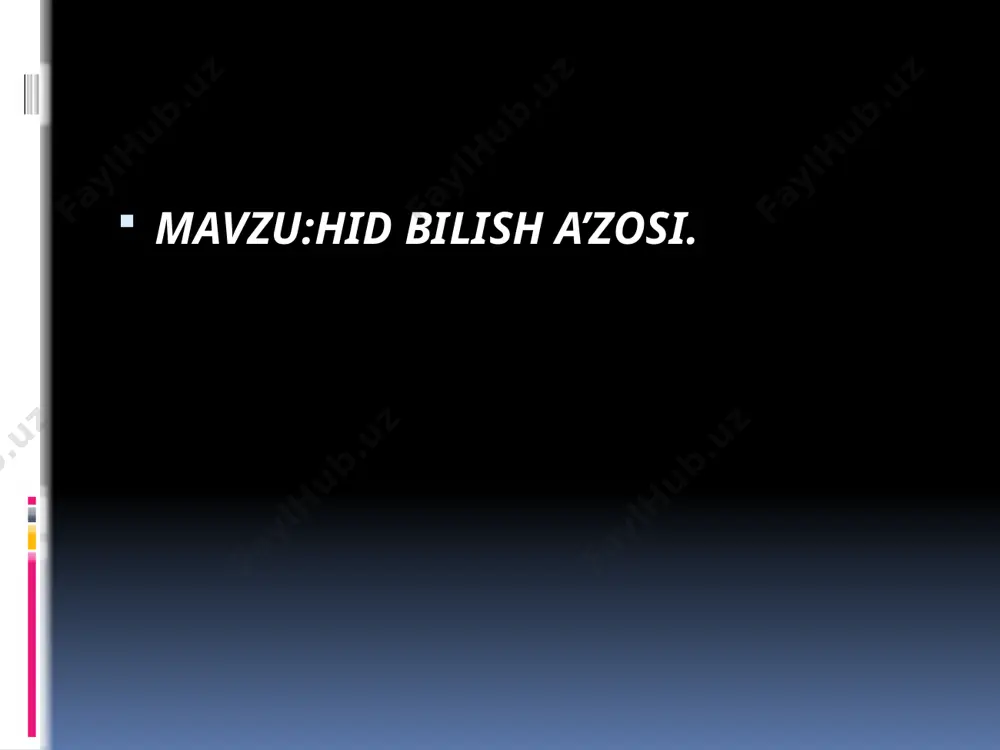 oʻzaro taʼsiri amalga oshadi. xushbo’y kiprikchalarning membranalarida hid bilish retseptorlari (or) mavjud. orlar g-protein bilan bog’langan retseptorlari (gpcr) oilasining a’zolari bo’lib, ular gtp-bog’laydigan tartibga soluvchi oqsillar (g-oqsillari) bilan bog’langan. or oqsillari transmembran retseptorlari oqsillari bo’lib, ular har bir domenda taxminan 20-25 aminokislotadan iborat ettita transmembran domeniga ega va umumiy uzunligi taxminan 350 aminokislotadan iborat. e’tiboriz uchun raxmat image2.jpeg image3.jpeg image4.png image5.jpeg image6.png image7.jpeg /docprops/thumbnail.jpeg