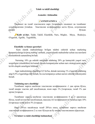 talab va taklif elastikligi — DOCX