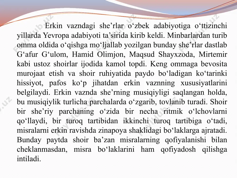 shunga ko‘ra, aruz tizimidagi she’rlarda hijo dastlabki o‘lchov birligi sanaladi. aruz she’riy o‘lchov tizimi misralarda qisqa va cho‘ziq hijolarning muayyan tartibda guruhlanib takrorlanishiga asoslanadi. demak, aruz vaznida hijolar goh cho‘ziq, goh qisqa talaffuz qilinadi. aksariyat hollarda “o” tovushidan boshqa unlilar bilan tugallanuvchi hijolar qisqa, barcha undosh tovushlar va “o” bilan tugallanuvchi hijolar cho‘ziq hijo bo‘lib keladi. tarkibida cho‘ziq unli bo‘lgan (zor, yor, shod kabi), shuningdek, qo‘sh undosh bilan tugallangan (mehr, xalq, ilm kabi) yopiq hijolar o‘ta cho‘ziq hijo hisoblanadi. aruz ilmiga doir adabiyotlarda qisqa hijo “ v ” shaklida, cho‘ziq hijo “ - ” va o‘ta cho‘ziq hijo esa “ ~ ” shaklida belgilangan. hijolarning cho‘ziq va qisqaligi she’riy misralarning yozilishiga qarab emas, balki vazniga muvofiq, o‘qilishiga qarab aniqlanadi. masalan, quyidagi bayt misolida hijolar sifatini aniqlab ko‘ramiz: jahon shoirlari, ey gulshani bog‘, kimi bulbuldurur so‘zda, kimi zog‘. ja-hon-sho-ir / la-ri ey-gul / sha-ni-bog‘ v - ----- v - ----------v - …