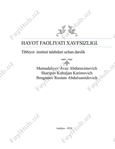hayot faoliyati xavfsizligi. tibbiyot instituti talabalari uchun darslik — DOC