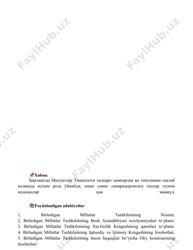 kilotining iqtisodiy va ijtimoiy kengashining hisobotlari. 5. birlashgan millatlar tashkilotining inson huquqlari bo‘yicha oliy komissarining hisobotlari