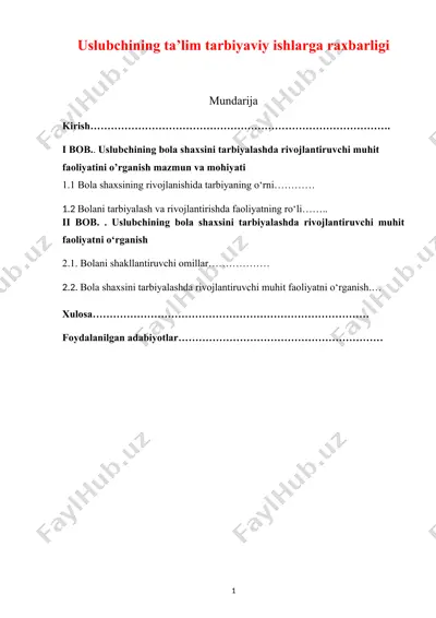 uslubchining ta’lim tarbiyaviy ishlarga rahbarligi — DOCX