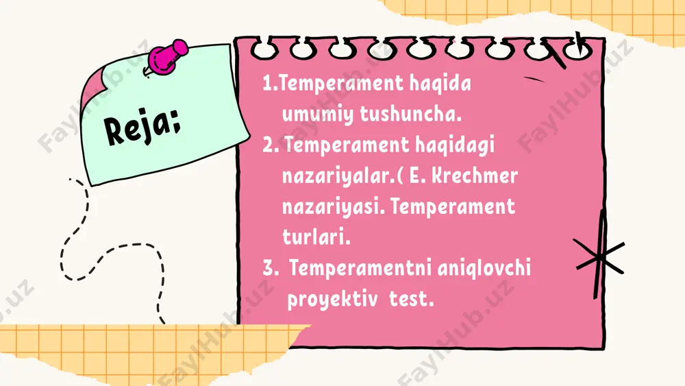 atiya hislarini oson,yorqin va jõshqin namoyon etadi õz hislarini ochiq namoyon eta olmaydi,hamkoriga vazmin munosabatda, yoqtiruvchan barqaror boğlangan vafodor,bõysunuvchan,õz hislarini namoyon etishdan hayiqadi temperament va õziga ishonch sangvinik xolerik flegmatik melanxolik doimo omadga ishonadi, õziga ishonadi, kamchiliklarini bildirmaydi õziga ishonchi yõq,õzidan xavotirda bõladi õziga ishonmaydi,kamchiliklarini kõpirtiradi,õzini omadli deb õylaydi,pessimist temperament va õzini baholash turlari beqaror,yuqori,muvaffaqiyatlari haqida doimo sõzlaydi,barchaning e'tiborida bõlishga intiladi õta yuqori,birinchilikka intiluvchan,raqib past,kamtar, e'tiborda bõlishni istamaydi õta past,uyatchan guruhda doimo chetda bõladi sangvinik xolerik flegmatik melanxolik temperament va muloqot kõrinishlari sangvinik xolerik flegmatik melanxolik barchaning kõnglini oluvchi,xushmuomala bõysundiruvchi,õzini fikrida qat'iy turadigan bosiq,ijodkor mustaqil fikrga ega bõlmagan,himoyasiz klaster 1 2 3 ven diogrammasi www.reallygreatsite.com thank you! image9.png image10.svg image1.png image2.svg image3.png image4.svg image5.png image6.svg image7.png image8.svg image11.png image12.png image19.png image20.svg image21.png image22.svg image13.png image14.svg image15.png image16.svg image17.png image18.svg image23.png image24.svg image25.png image26.svg image27.jpeg image28.jpeg image29.png image30.svg image31.png image32.svg image33.png image34.svg image35.png image36.svg image37.png image38.svg image45.jpeg image46.png image47.svg image48.png image49.svg …