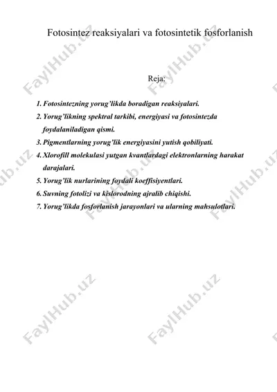 fotosintez reaksiyalari va fotosintetik fosforlanish — DOC