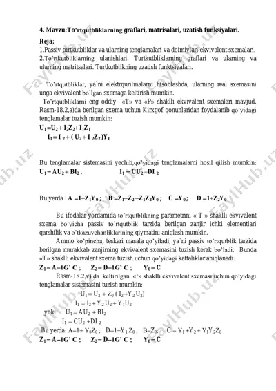 to’rtqutbliklarning graflari, matrisalari, uzatish funksiyalari — PDF