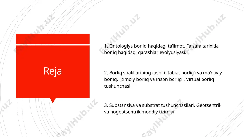 tirish uchun yo’qlik tushunchasini unga antipod qilib olishgan va shu asosda borliqning zaruriy mohiyatini ochishga intilganlar. materialistik adabiyotlarda borliqni ob’ektiv reallik bilan, materiya bilan aynanlashtirib tushuntirishadi. evropada o’tgan olimlar david yum va jorj berkli borliqni sezgilarimiz majmuasi deb talqin etishgan. xegel esa borliqni mavhumlik, mutloq ruhning namoyon bo’lishi, deh ta’riflaydi. ko’pgina naturfalsafiy qarashlarda borliqni hozirgi zamon bilan, ya’ni shu aktual olamga bog’lab tushuntirdilar. aslida, borliq keng falsafiy tushuncha bo’lib o’ziga butun mavjudlikni, uning o’tmishi, hozir va kelajagini ham qamrab oladi. faylasuflar borliqni tushuntirish uchun yo’qlik tushunchasini unga antipod qilib olishgan va shu asosda borliqning zaruriy mohiyatini ochishga intilganlar. materialistik adabiyotlarda ontologiya” atamasi yunoncha so’zdan olingan bo’lib (ontos borliq, logos so ta ‘limot), borliq haqidagi ta’limot degan ma’noni anglatadi. ontologiya falsafada alohida o’rin egallaydi. ikki yarim ming yillik faol falsafiy izlanishlar natijasida falsafiy bilim tizimida ontologiyadan tashqari falsafaning muhim falsafiy mazmun kasb etadigan gnoseologiya. aksiologiya, ijtimoiy falsafa, axloq, estetika, mantiq kabi …